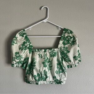 American Eagle Puff Sleeve Crop Top (tropical print)